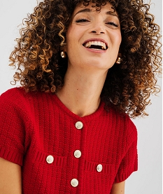 pull manches courtes en maille fantaisie a boutons femme rouge standard giletsL441401_2
