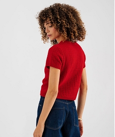pull manches courtes en maille fantaisie a boutons femme rouge standard giletsL441401_3