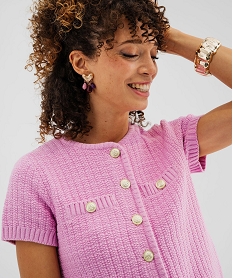 pull manches courtes en maille fantaisie a boutons femme rose giletsL441601_2