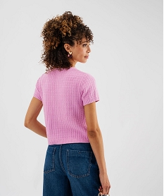 pull manches courtes en maille fantaisie a boutons femme rose giletsL441601_3