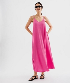 GEMO Robe longue à fines bretelles en maille texturée femme rose standard