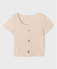 GEMO Tee-shirt manches courtes look chemise fille Beige