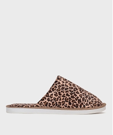 GEMO Chaussons mules en velours à motif léopard femme Beige