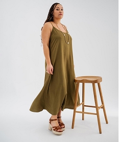 GEMO Robe longue à fines bretelles en maille froissée femme grande taille vert standard