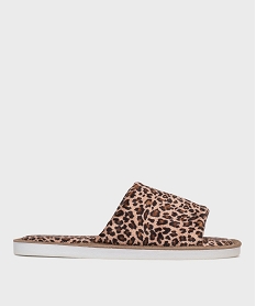 GEMO Mules ouvertes en velours à motif léopard femme Beige