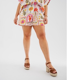 GEMO Short en gaze de coton à motifs exotiques femme grande taille Beige