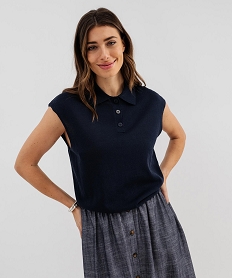 GEMO Pull sans manches à col polo en maille fine femme - LuluCastagnette Bleu