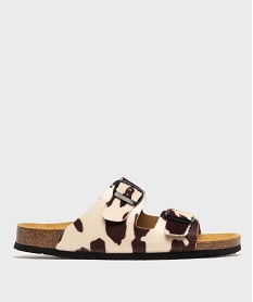 GEMO Mules à semelle intérieure cuir et motif pelage vache femme - Follow Me marron standard