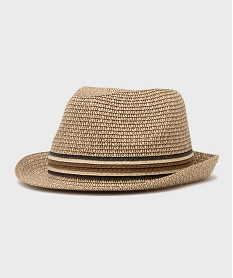GEMO Chapeau trilby bicolore avec bandes décoratives en paille de papier homme Brun