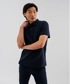 GEMO Polo manches courtes en maille nid dabeille homme Bleu