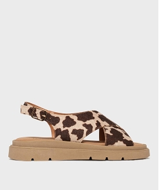 GEMO Sandales à semelle épaisse et brides croisées motif animalier femme marron standard