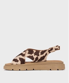 sandales a semelle epaisse et brides croisees motif animalier femme marron standard sandales plates et nu-piedsL475701_3