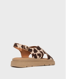 sandales a semelle epaisse et brides croisees motif animalier femme marron standard sandales plates et nu-piedsL475701_4