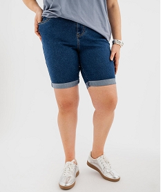 GEMO Bermuda en jean extensible avec revers cousus femme grande taille Bleu