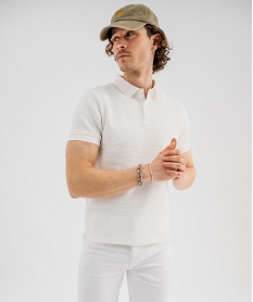 GEMO Polo manches courtes en maille nid dabeille homme blanc standard
