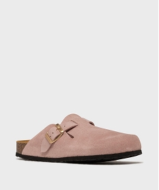 sabots en cuir suede avec semelle interieure anatomique femme rose sandales plates et nu-piedsL477601_2