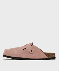 sabots en cuir suede avec semelle interieure anatomique femme rose sandales plates et nu-piedsL477601_3