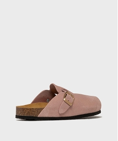 sabots en cuir suede avec semelle interieure anatomique femme rose sandales plates et nu-piedsL477601_4
