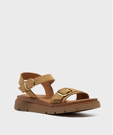 sandales a semelle crantee dessus cuir femme - taneo beige standard sandales plates et nu-piedsL480301_2