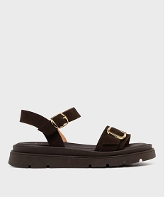 GEMO Sandales à semelle crantée dessus cuir femme - Tanéo marron fonce