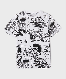 GEMO Tee-shirt manches courtes à motifs graffiti garçon Blanc