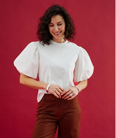 GEMO Tee-shirt à manches bouffantes femme blanc standard