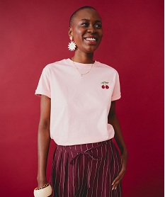 GEMO Tee-shirt manches courtes avec motifs cerises femme rose standard