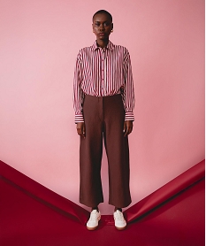 GEMO Pantalon fluide cropped taille haute en maille extensible femme marron fonce