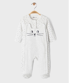 GEMO Pyjama en velours ouvert devant motif chat et pois bébé Gris