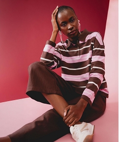 GEMO Polo rayé à manches longues femme marron fonce