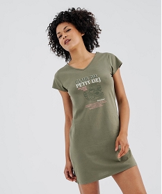 GEMO Chemise de nuit à manches courtes et col V femme kaki standard