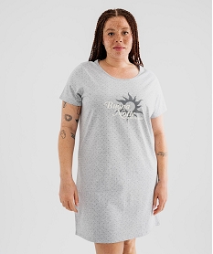 GEMO Chemise de nuit à manches courtes et col rond femme grande taille Gris