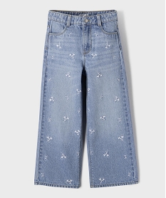 GEMO Jean straight à broderies fleuries et taille réglable fille bleu standard