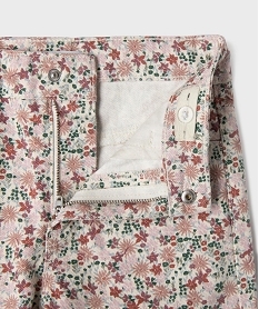 GEMO Jean straight à motifs fleuris avec taille ajustable fille Rose