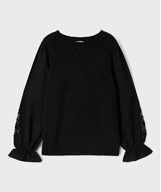 GEMO Pull avec manches en coton brodées femme grande taille noir standard