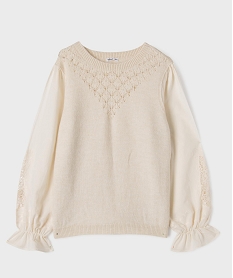 GEMO Pull avec manches en coton brodées femme grande taille Beige