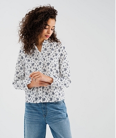 GEMO Chemise manches longues fleurie à col victorien femme blanc standard