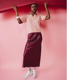 GEMO Jupe longue en matière satinée femme Rouge