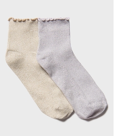 GEMO Chaussettes tige basse pailleté à finition roulottée femme (lot de 2 paires) Gris