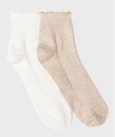 GEMO Socquettes à finition froncée femme (lot de 2) Beige
