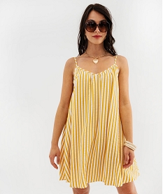 GEMO Robe courte rayée à fines bretelles femme Jaune