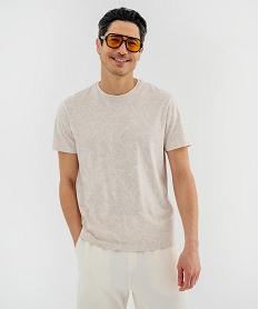 GEMO Tee-shirt manches courtes à motif feuillage homme Beige