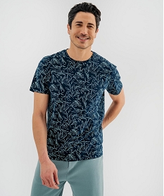 GEMO Tee-shirt manches courtes à motif feuillage homme Bleu