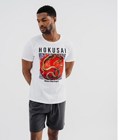 GEMO Pyjashort bicolore avec motif dragon homme - Hokusai blanc vif