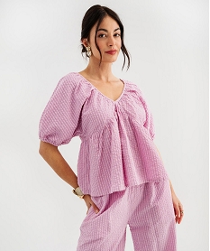 GEMO Blouse ample en coton gaufré femme Violet