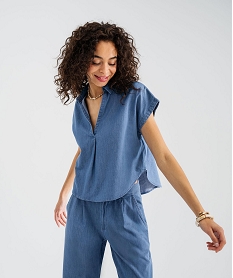 GEMO Blouse sans manches en toile denim fluide femme bleu standard