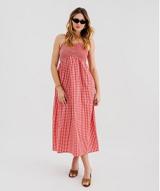 GEMO Robe longue à fines bretelles à motif vichy femme rouge standard