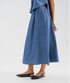 GEMO Jupe longue en toile denim fluide femme bleu standard