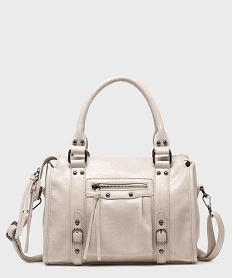 GEMO Sac à main verni mat à clous et bandoulière amovible femme Beige