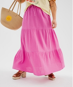 GEMO Jupe longue et ample en gaze de coton femme grande taille rose standard